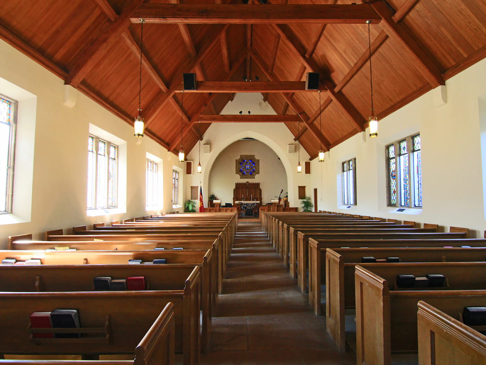 A quiet chapel prepared for a remembrance service